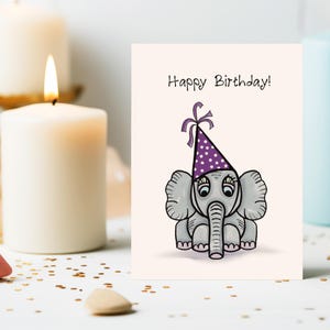 Cartão de aniversário para ela, cartão de aniversário para esposa, cartão de aniversário de elefante, cartão de felicitações de aniversário, cartão de aniversário para impressão