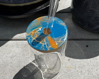 Iced Coffee Glass With Lid, Iced Tea Glasses, Glass Tumbler With Straw, Tumbler Glassware, Handpainted Tumbler With Lid, Can Glass 16 oz