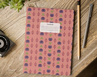 Scandinavian Journal, Terra Cotta, Soft cover Journal, Floral journal, Small journals, Folk art