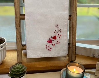 Red Hearts Towel Embroidered – Ideal Size for Kitchens, 100% Cotton Tea Towel