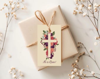 He is Risen Easter Gift Tag, Easter Basket Gift Tag, Floral Easter Tags, Easter Gift Tag Digital Download, Flowers and Cross