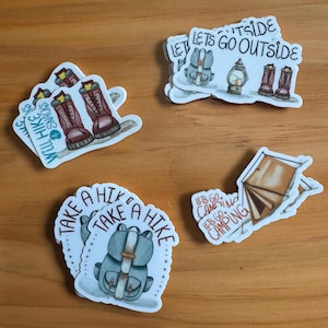 Paquete de pegatinas para senderismo, pegatinas para actividades al aire libre, pegatinas para senderismo, pegatinas para acampar, pegatinas para actividades al aire libre, pegatinas impermeables