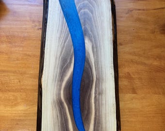 Resin Inlay Cutting Board, Live Edge Serving Tray, Serving Tray with handles, Blue Serving Tray