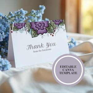Personalisierte Note Card Template, Floral personalisierte Note Karten Blumen, Note Card Template Canva, Danke Note Cards