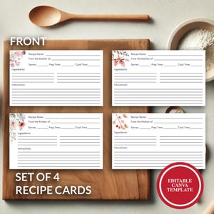 Wildflower Recipe Cards, Floral Recipe Cards, Editable Recipe Card, Recipe Card Canva Template, Recipe Card Template download