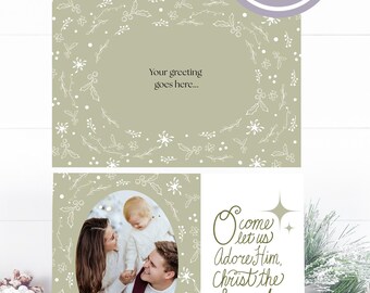 Christliche Weihnachtskarte mit Foto, Vertikale Weihnachtskarte mit Foto, Religiöse Weihnachtskarte mit Foto, Vorlage für eine Foto-Weihnachtskarte, Canva