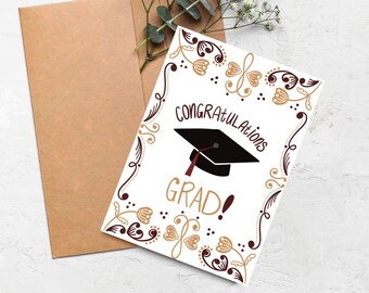 Scandinavian Congratulations Grad Card | Nordic Folk Art Graduation Card | Scandi Hygge Congrats Grad | Blank Inside