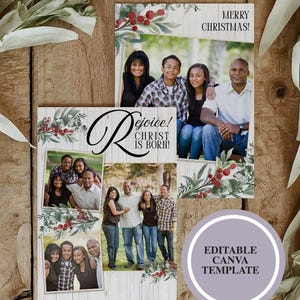 Christian Christmas Card Photo, Scripture Christmas Card, Christmas Card Canva, Christ Is Born Christmas Card, Religious Christmas Cards