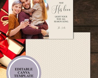 Religiöse Weihnachtskarte mit Foto, Christliche Weihnachtskarte mit Foto, Weihnachtskarte mit Foto im Querformat, Vorlage für eine Weihnachtskarte mit Foto, Canva