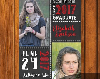 Graduation Announcement / Chalkboard Graduation Announcement / Graduation / Photo Announcement / High school / College / Party Invitation