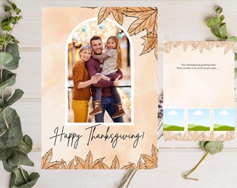 Thanksgiving-fotokaartsjabloon, wenskaartsjabloon, Happy Thanksgiving-kaart, herfstwenskaartsjabloon, herfstgroet canvassjabloon