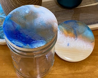 Wide Mouth Lid. Hand-painted Mason Jar Lid. Solid Bamboo lid. Resin Decorated. Mason Jar Coffee. Mason jar Spice. Mason jar tea.