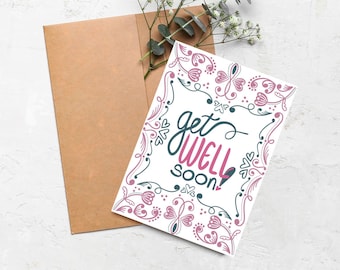 Scandinavian Get Well Soon Card | Nordic Folk Art Feel Better Card | Scandi Hygge Get Well Card | Blank Inside
