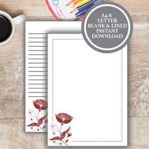 Floral Stationary Printable, Downloadable Stationary Paper, Printable Stationery Paper, Letter Writing Stationery, Floral Stationary Set