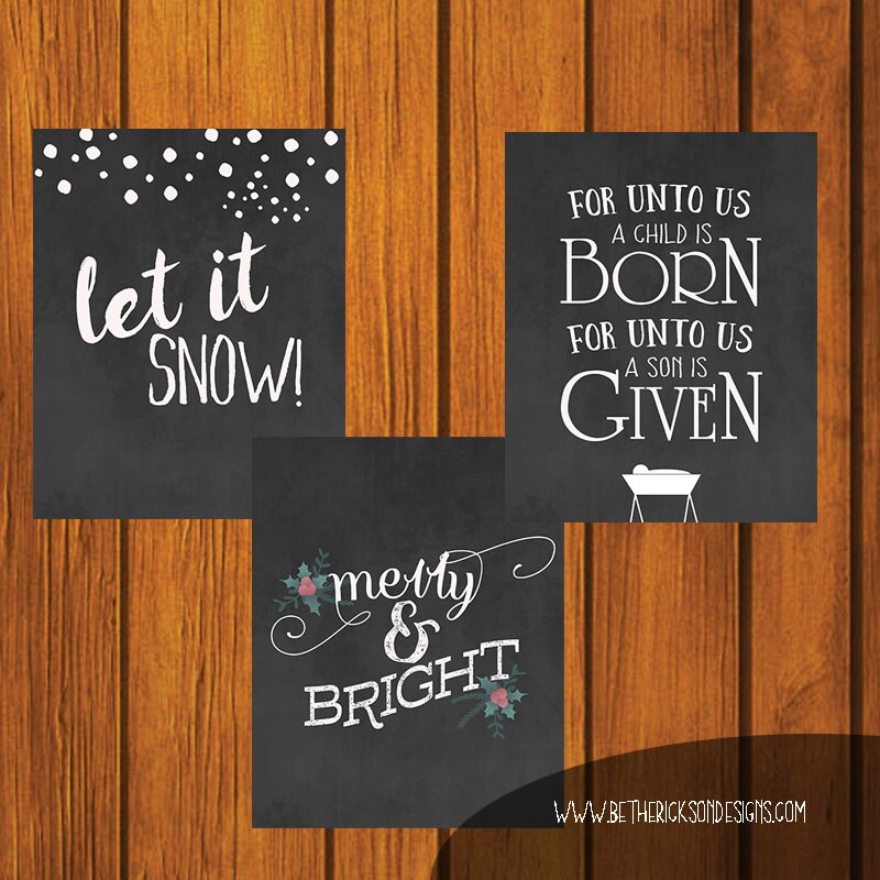 Christmas Chalkboard Printables / for Unto Us / Merry and Bright / Let ...