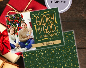 Foto Weihnachtskartenvorlage, Religiöse Weihnachtsfotokartenvorlage, Personalisierte Weihnachtskarte, Canva Weihnachtskarte,