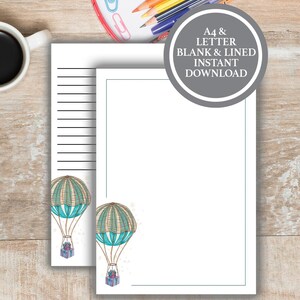 Printable Stationary Paper, Hot Air Balloon Stationery, Stationery Paper Download, Letter Writing Stationery, A4 Stationery Printables
