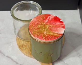 Painted Yogurt Jar Lid, Oui Wooden Lids, Yogurt Jar Lids, Oui Jar Lids, Decorative Bamboo Lids, 68 mm, Red and Gold, La Fermire