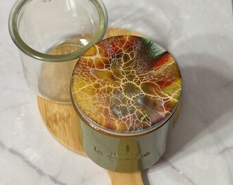 Oui Wooden Lids, Yogurt Jar Lids, Blue and Gold, La Fermire, Painted Yogurt Jar Lid, Oui Jar Lids, Decorative Bamboo Lids, 68 mm,