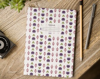 Scandinavian Journal, Soft cover Journal, Floral journal, Small journals, White Journal, Folk art