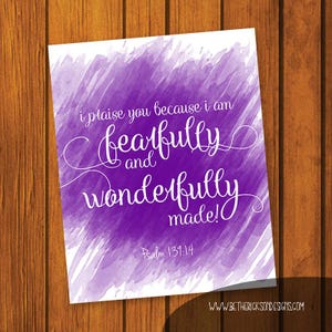 Psalms 139:14 Digital Download, Scripture Wall Art Printable, Psalms Wall Art, Bible Verse Wall Art, Fearfully and Wonderfully Made Wall Art