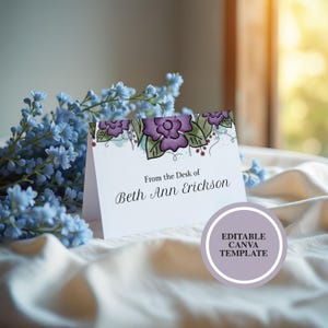 Personalisierte Note Card Template, Floral Personalisierte Grußkarten Blumen, Note Card Template Canva, Vom Schreibtisch der Note Card