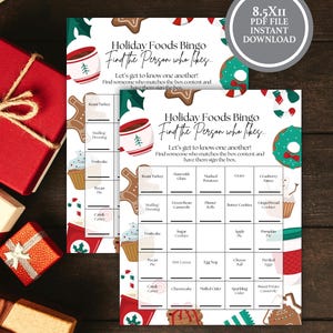 Christmas Bingo, Mix and Mingle Bingo, Printable Bingo Cards, Christmas Party Games for Adults, Find The Person Bingo, Holiday Foods