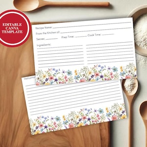 Rezeptkarte Canva Vorlage, Rezeptkartenvorlage für Brautparty, Blumenrezeptkarte, Rezept für die Braut, süße Rezeptkarte