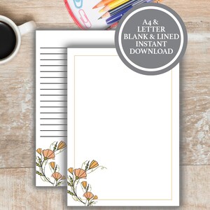 Printable Stationary Paper, Floral writing paper printable, Pretty Stationery, Stationery Paper Downloads, Floral Stationery Printables