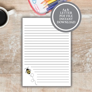 Printable Stationary Paper, Bumble Bee Stationery Printables, Stationery Paper Downloads, Letter Writing Stationery, Bumble Bee Gift For Her