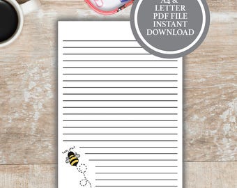 Printable Stationary Paper, Bumble Bee Stationery Printables, Stationery Paper Downloads, Letter Writing Stationery, Bumble Bee Gift For Her