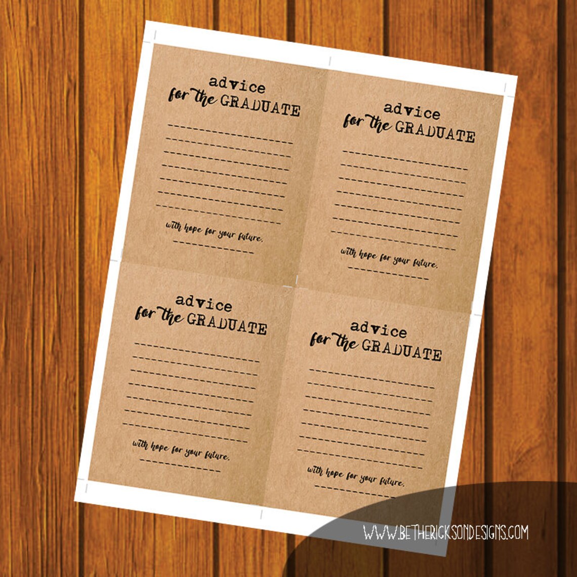Graduation Advice Card / Instant Download / Graduation Party Accessorie