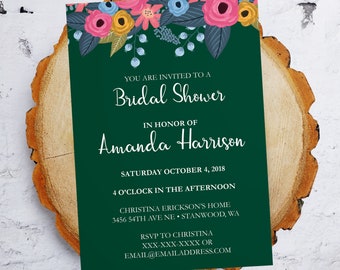 Bridal Shower Invitation / Floral / Wedding Shower Invitation / Shower Invitation / Painted flowers / Flowers / Fall Color