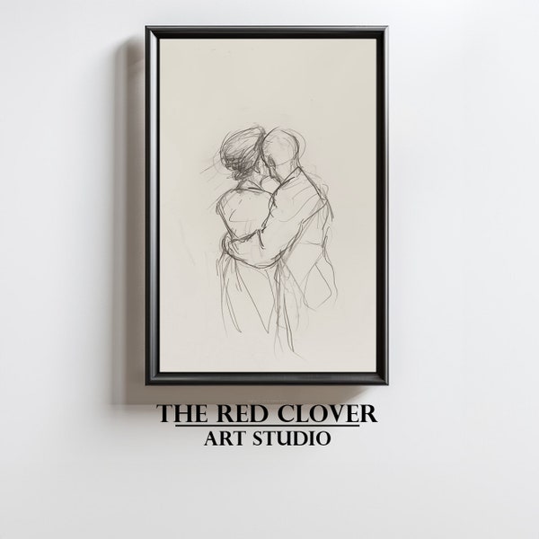 Vintage Couple Sketch | Antique Home Decor | Neutral Line Drawing | Artful Wall Art | Art Downloadable And Printable | Digital Download N155