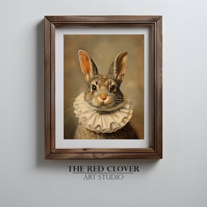 Lindo retrato de conejito / Impresión de arte vintage / Pintura de conejo / Cartel de animales nobles / Arte de pared imprimible para mascotas aristocráticas / Descarga digital N126