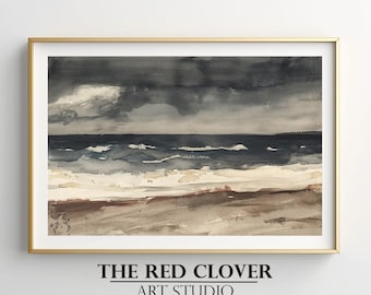Stormy Seascape Watercolor Print | Moody Coastal Art (Digital Download)