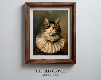 Cat Portrait | Vintage Aristocratic Pet Art Print | Moody Painting | Noble Animal Poster | Printable WallArt | Digital Download | N115
