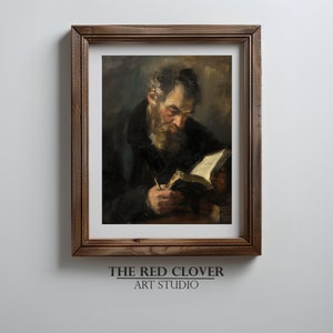 Reading Man Portrait Vintage Art Print Moody Victorian Art Dark Oil Painting Bookish Artwork Printable Black Wall Art Digital Download N136