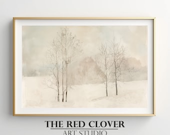 Winterlandschap aquarel print | Sereen besneeuwd landschap (digitale download)