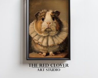 Victorian Guinea Pig Portrait Print, Whimsical Pet Illustration (Digital Download)