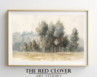 Neutral Watercolor Landscape Print, Soft Color Farmhouse Wall Art (Digital Download)