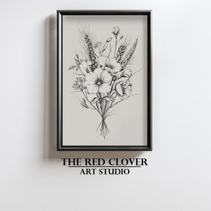 Gorgeous Wildflower Bouquet Illustration Giftful Botanical Art Cottagecore Wall Decor Unique Gift for Her Floral Print Digital Wall Art N222