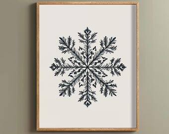 Toile D'art Mural Hiver - Flocons De Neige Botaniques, Tons Symétriques - Neuf