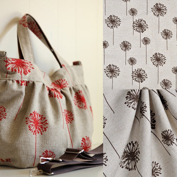 Gathered Tote, Shoulder Bag, Messenger Bag, Women's Handbag, Diaper Bag, School Bag - Tabasco Brown Dandelion Adventurous Denton