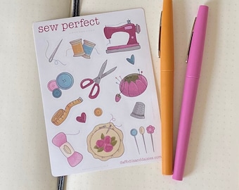 Sew Perfect sticker sheet | vinyl sticker | 14 stickers | for planners, notebooks, scrapbooking, journaling, calendar | glossy or matte