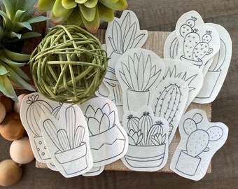 Succulent & Cactus Stick and Stitch embroidery pattern | 16 designs | peel and stick embroidery paper | pattern transfer patch