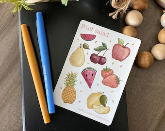 Fruit salad sticker sheet | vinyl sticker sheet | 8 stickers | for planners, notebooks, scrapbooking, journaling, calendar | glossy or matte