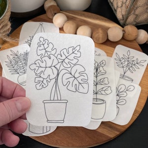 Houseplant Stick and Stitch embroidery pattern | 11 designs | peel and stick embroidery paper | pattern transfer patch