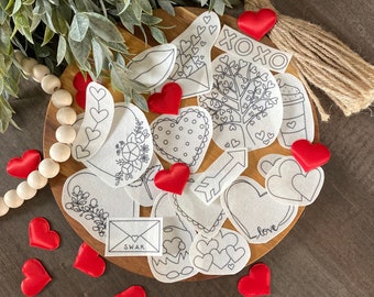 Valentine Stick and Stitch embroidery pattern | 18 designs | peel and stick embroidery paper | pattern transfer patch