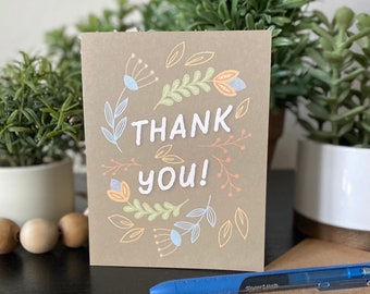 Thank You card | blank inside | folk art flowers | greeting card | hand-drawn | all-occasion | A2 size